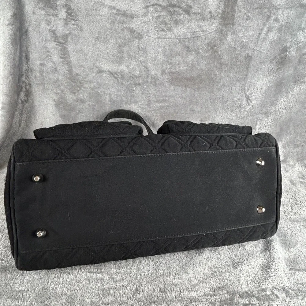 Vera Bradley Black Quilted Cotton Satchel Handbag with Front Pockets